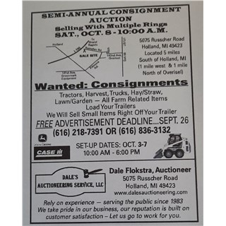 OCT 8 - FALL FARM CONSIGNMENT 10:00 A.M.