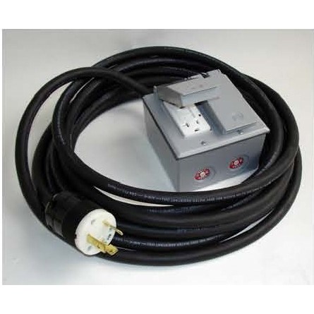 Convenience cord set, 3-prong, two NEMA 5-20R GFCI receptacles and 20A overload circuit protectors