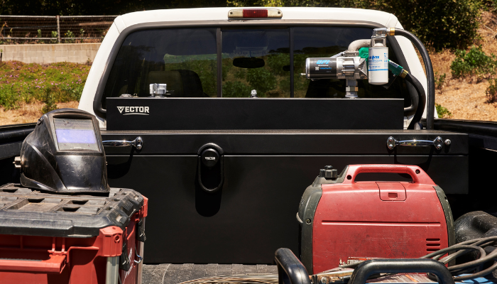 Vector black tool box in truck