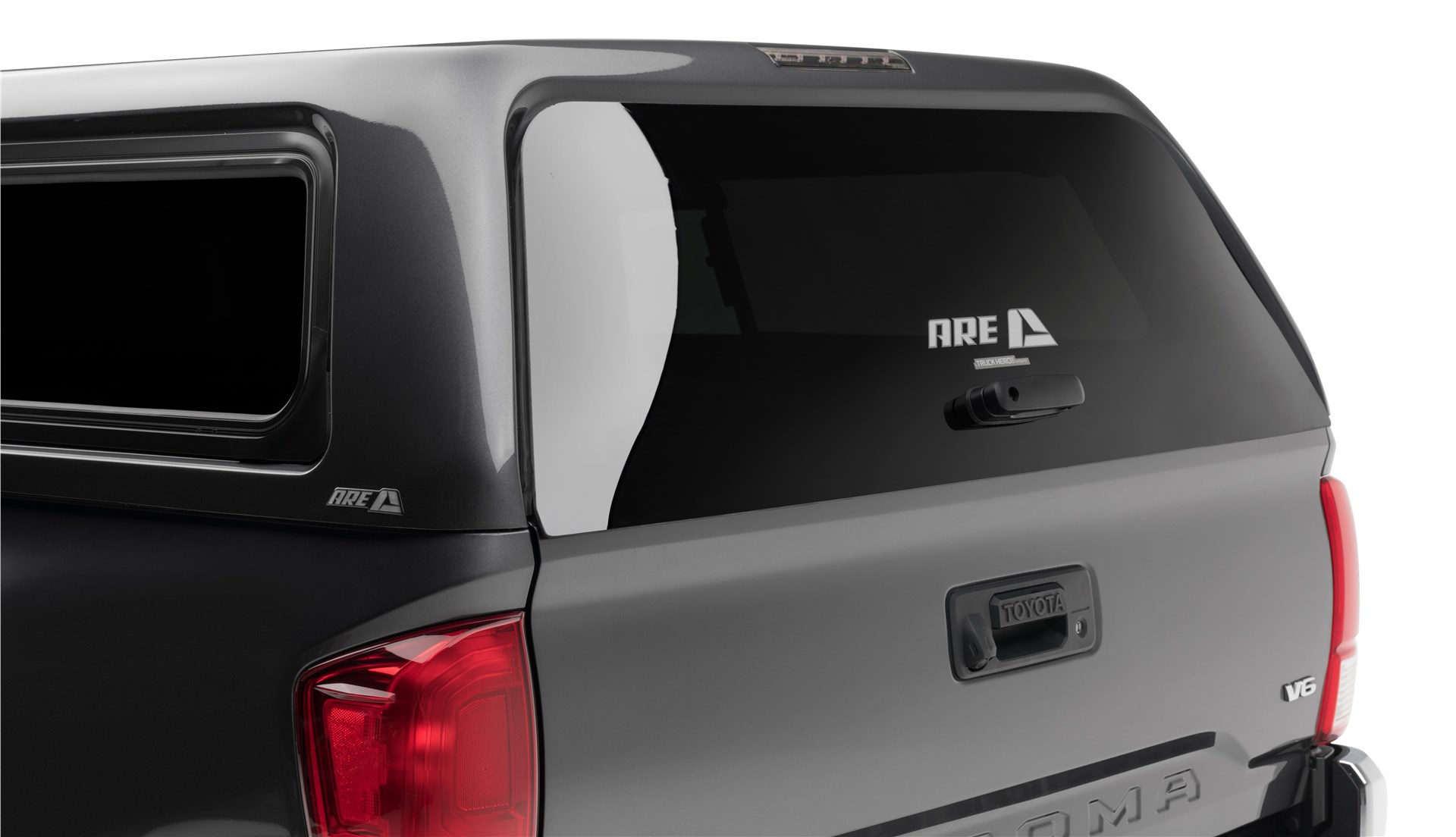 A.R.E. CX evolve camper shell on toyota tacoma back view