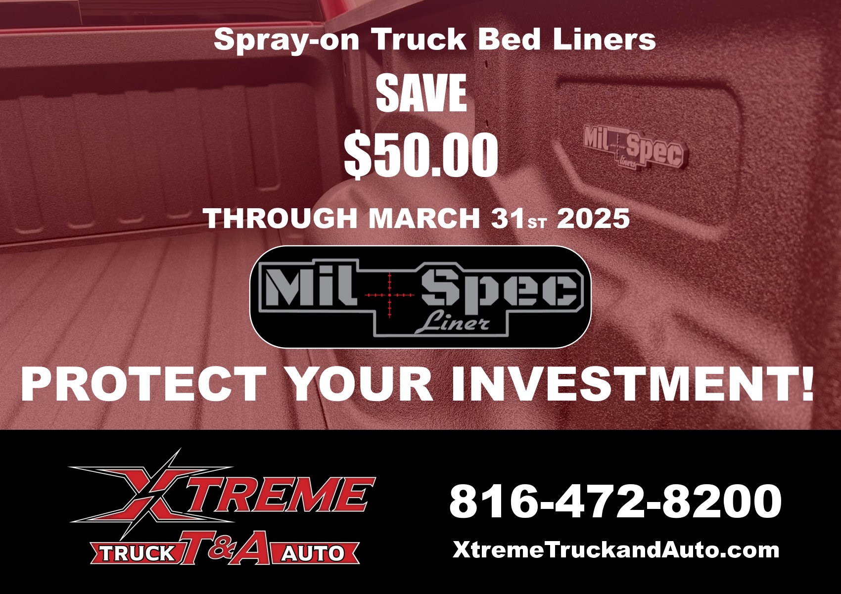 Save $50 on Spray-in Liner Through Feb 2025