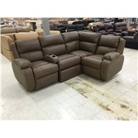 Brown J Lounge Theatre Seating With Two Recliners and Storage